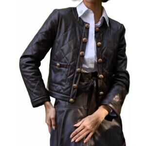 NEW STELLAH faux leather quilted jacket in chocolate